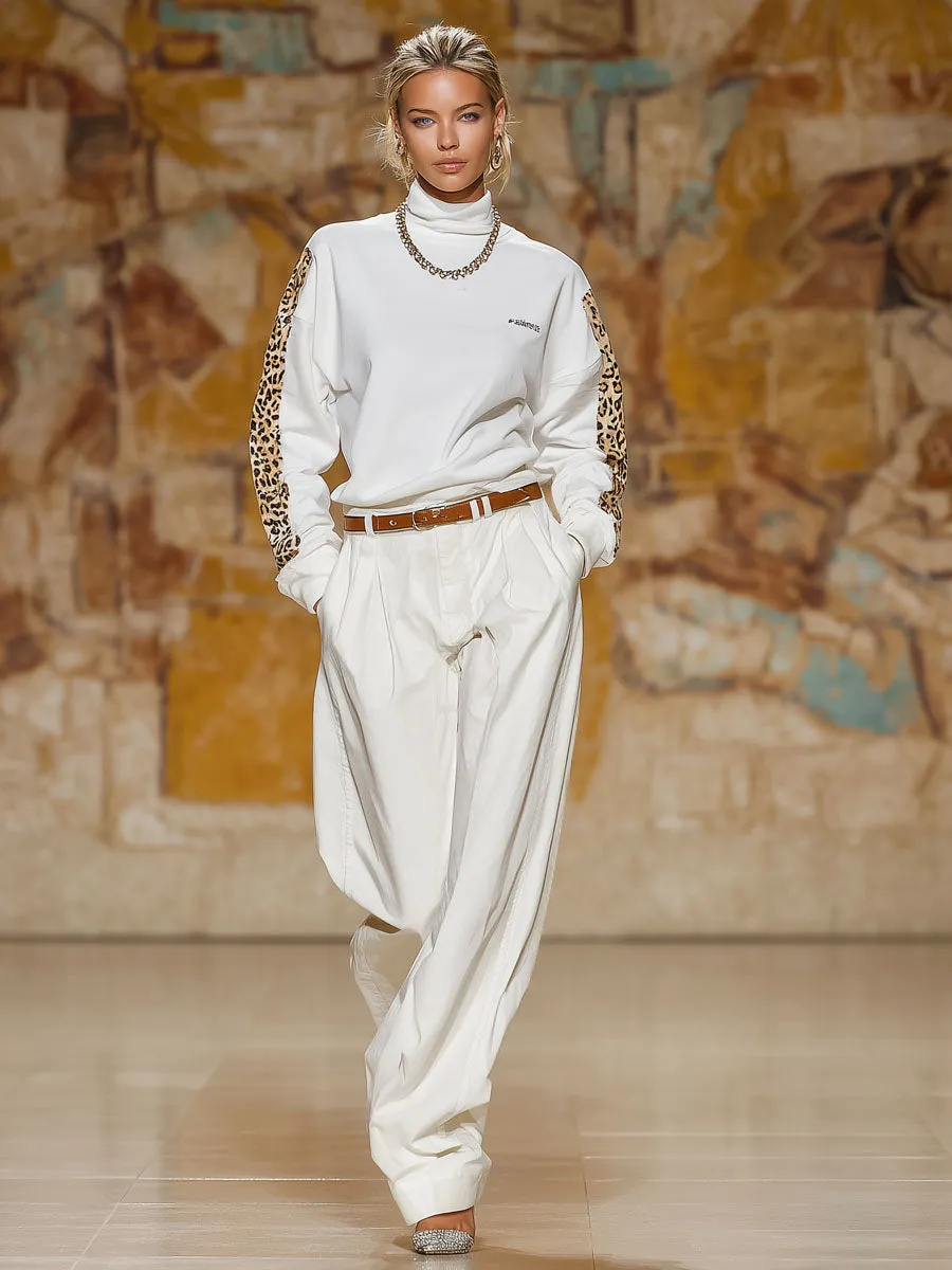 Loose-fitting High-neck Sweatshirt And Cotton And Linen Wide-leg Trousers Set sold by Oyrosy product image thumbnail 4