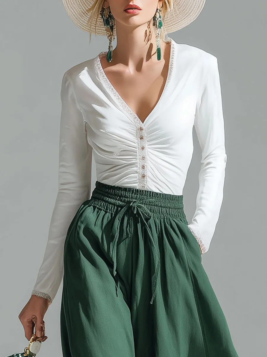Stylish And Casual White Cotton Top And Green Chiffon Trousers Set sold by Oyrosy product image thumbnail 3