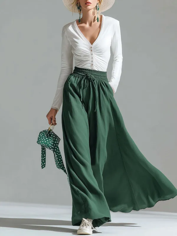 Stylish And Casual White Cotton Top And Green Chiffon Trousers Set sold by Oyrosy