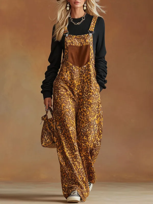 Stylish And Casual Yellow Leopard Print Overalls made by Oyrosy