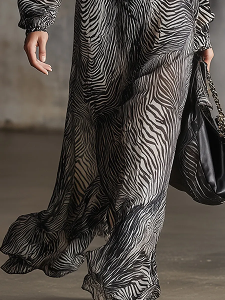 Elegant And Classic Zebra Print Chiffon V-neck Maxi Dress sold by Oyrosy product image thumbnail 4