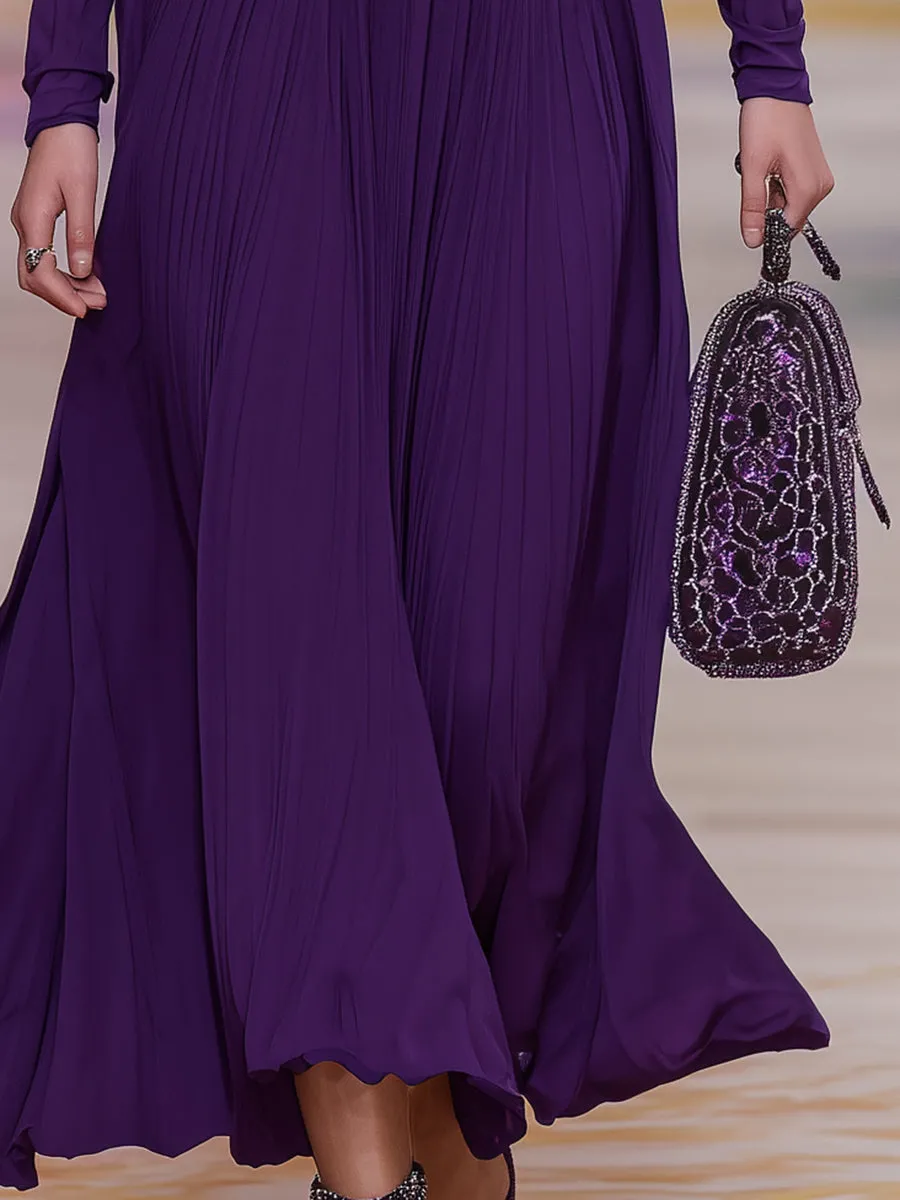 Elegant Purple Chiffon Dress With Rhinestone Button Neckline Maxi Dress sold by Oyrosy product image thumbnail 4