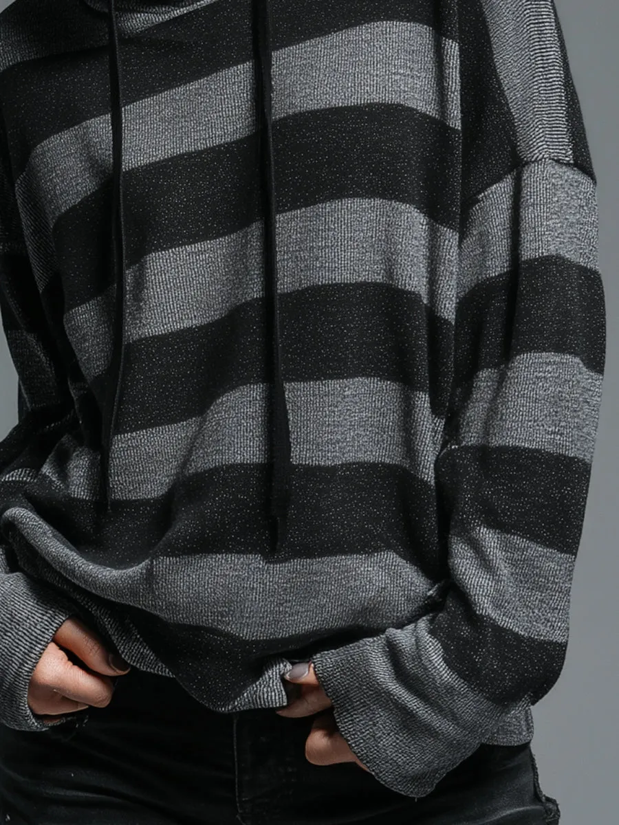 Casual Retro Black And Gray Hooded Knit Sweater sold by Oyrosy product image thumbnail 4