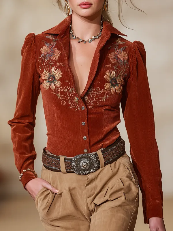 Premium Western-style Corduroy Embroidered Shirt sold by Oyrosy
