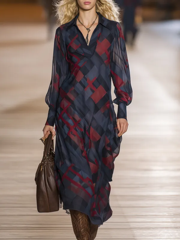 Retro-chic Red And Blue Floral Print V-neck Chiffon Maxi Dress sold by Oyrosy