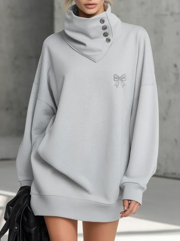 Simple Sporty Loose-fitting Collar Light Gray Mini Dress sold by Oyrosy