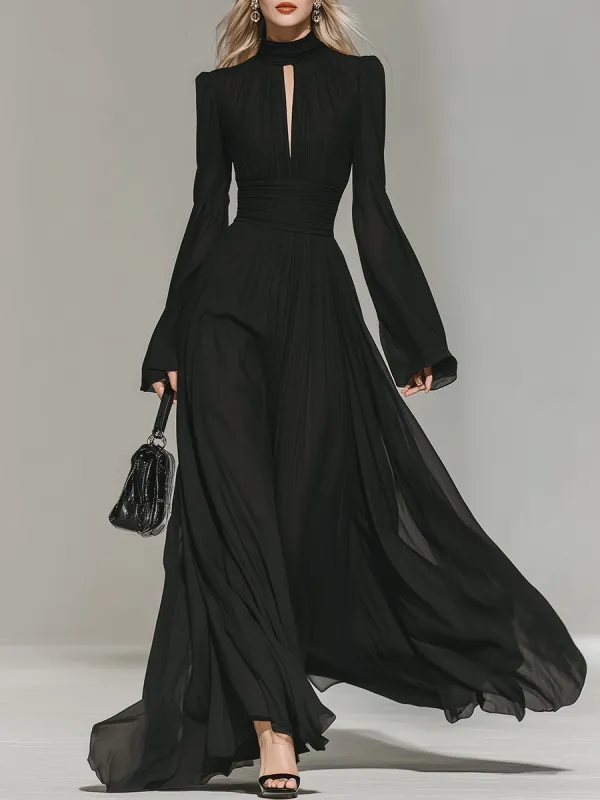 Retro Elegant Stand-up Collar Chiffon Maxi Dress sold by Oyrosy