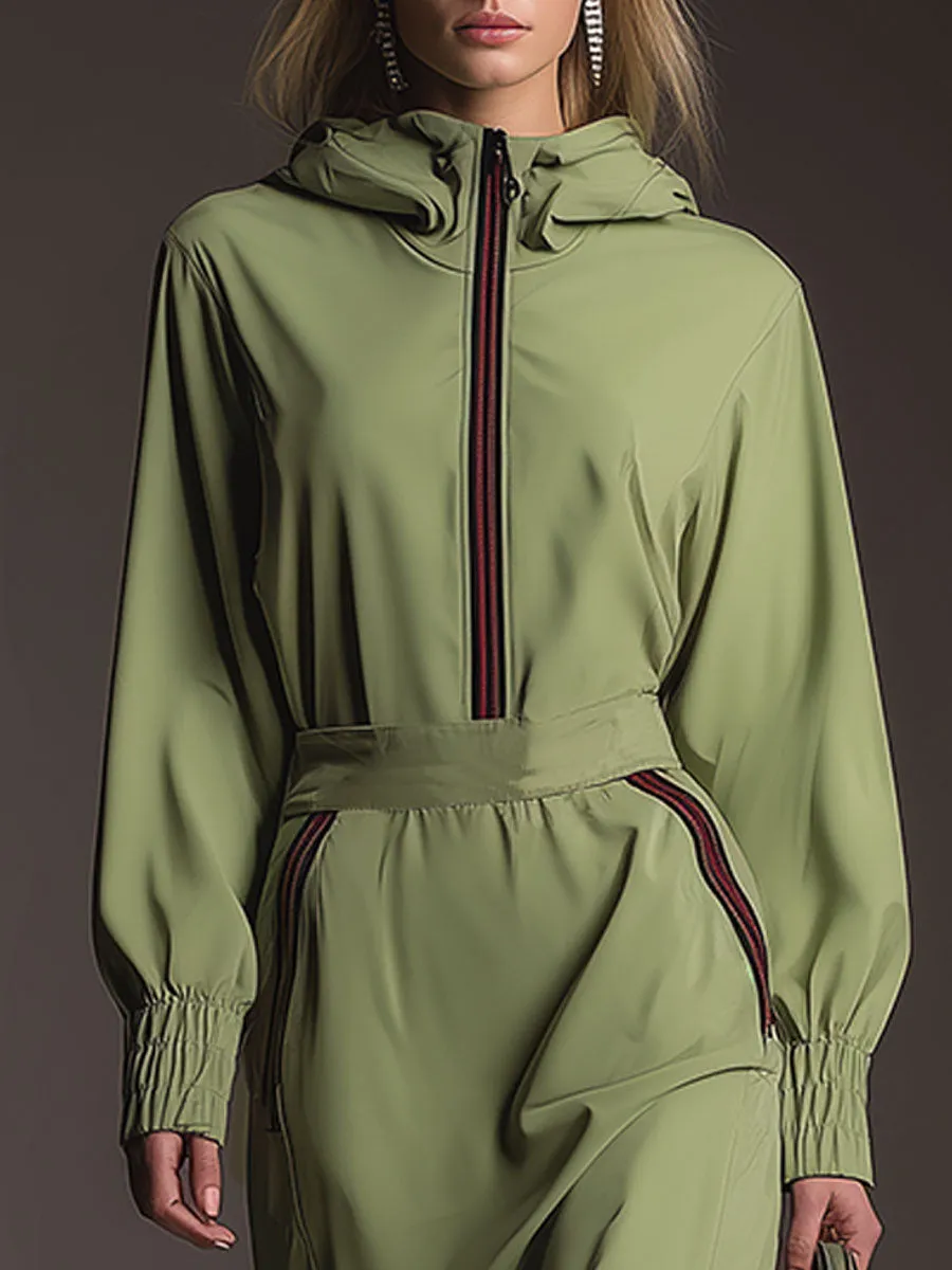 Casual Sporty Hooded Green Cotton Midi Dress sold by Oyrosy product image thumbnail 3