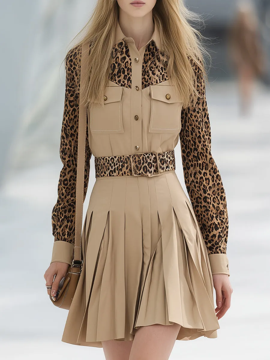 Casual Retro Leopard Print Patchwork Beige Mini Dress sold by Oyrosy