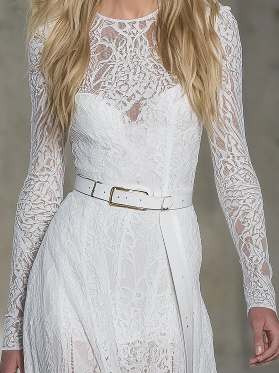 Stylish White Lace Long-sleeved Maxi Dress sold by Oyrosy product image thumbnail 3