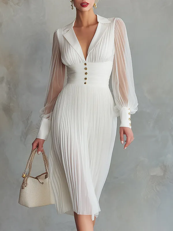 Exquisite And Elegant White Chiffon Pleated Midi Dress sold by Oyrosy
