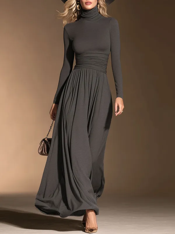 Stylish And Casual Grey High-neck Cotton Maxi Dress sold by Oyrosy