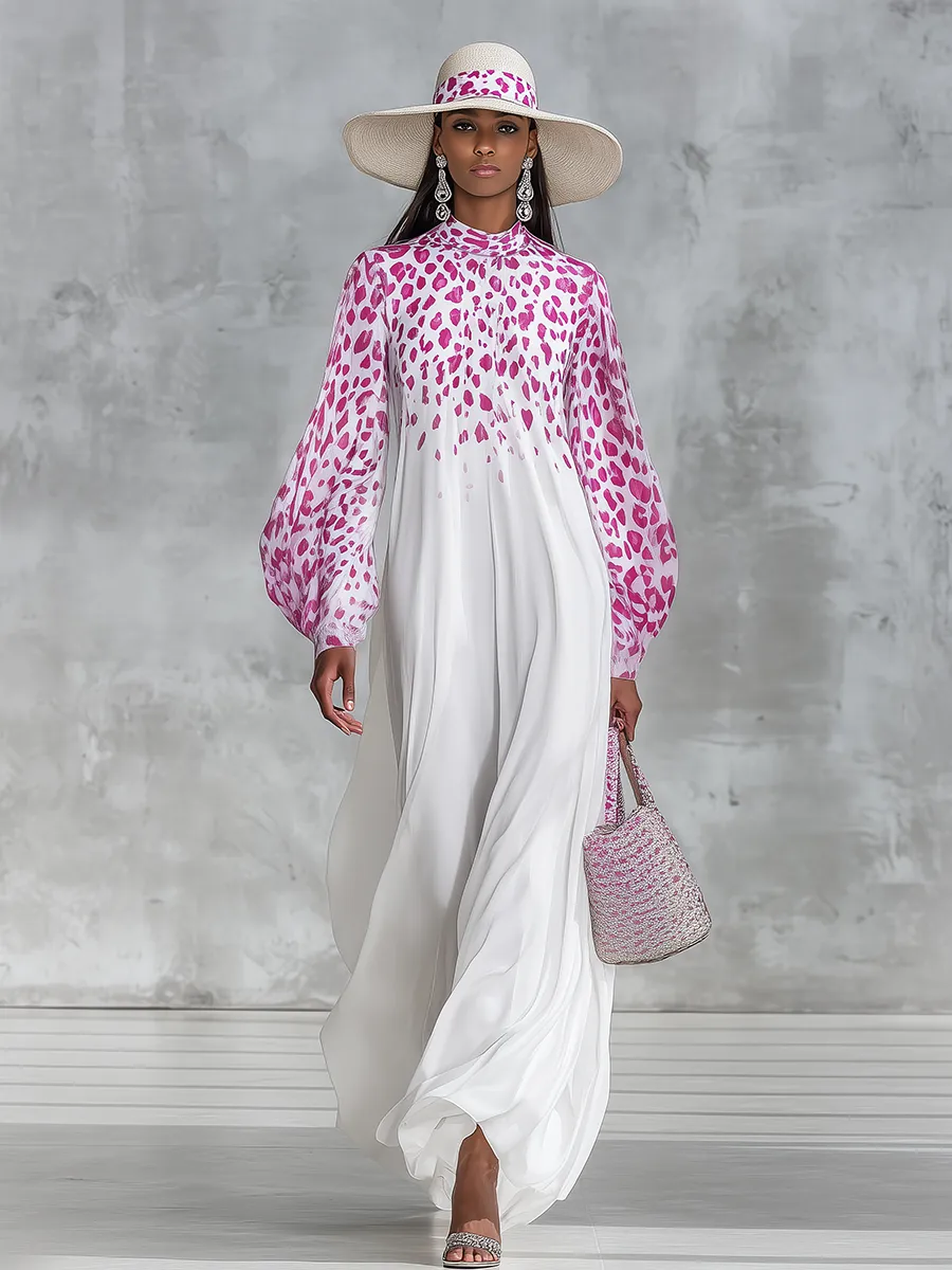 Vintage Charming Leopard Print Stand-collar Loose Chiffon Maxi Dress sold by Oyrosy product image thumbnail 2