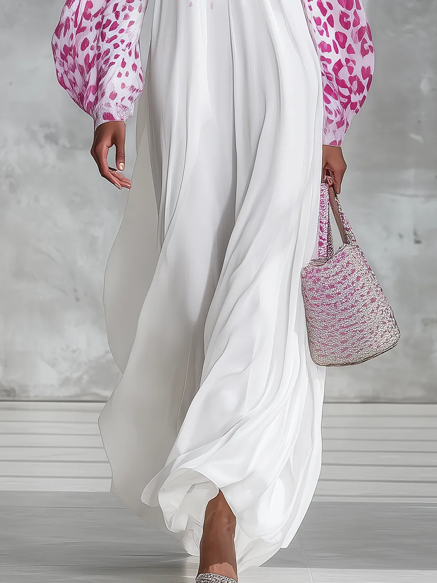 Vintage Charming Leopard Print Stand-collar Loose Chiffon Maxi Dress sold by Oyrosy product image thumbnail 4