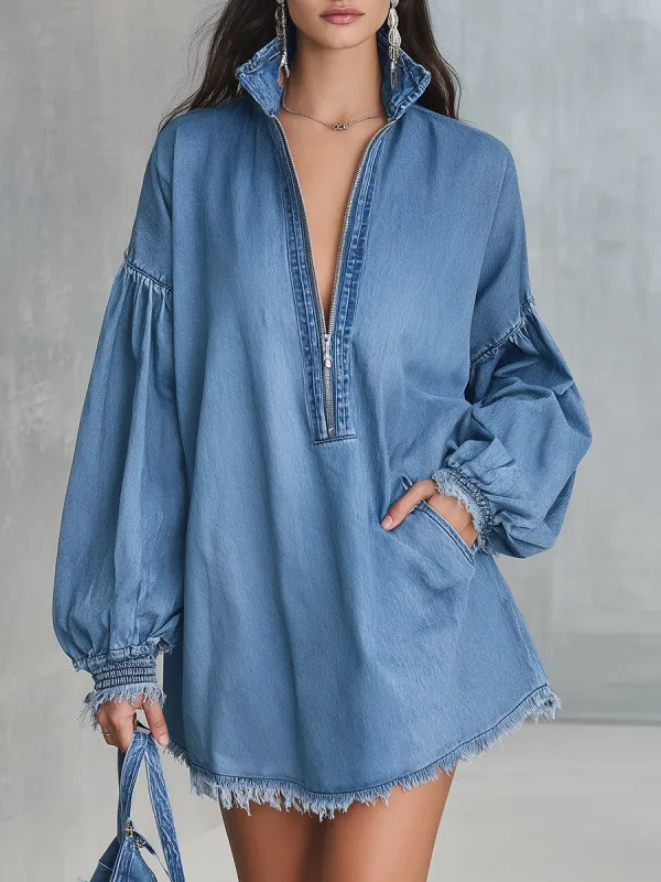 Vintage Charming Classic Elegant Casual Denim Mini Dress sold by Oyrosy