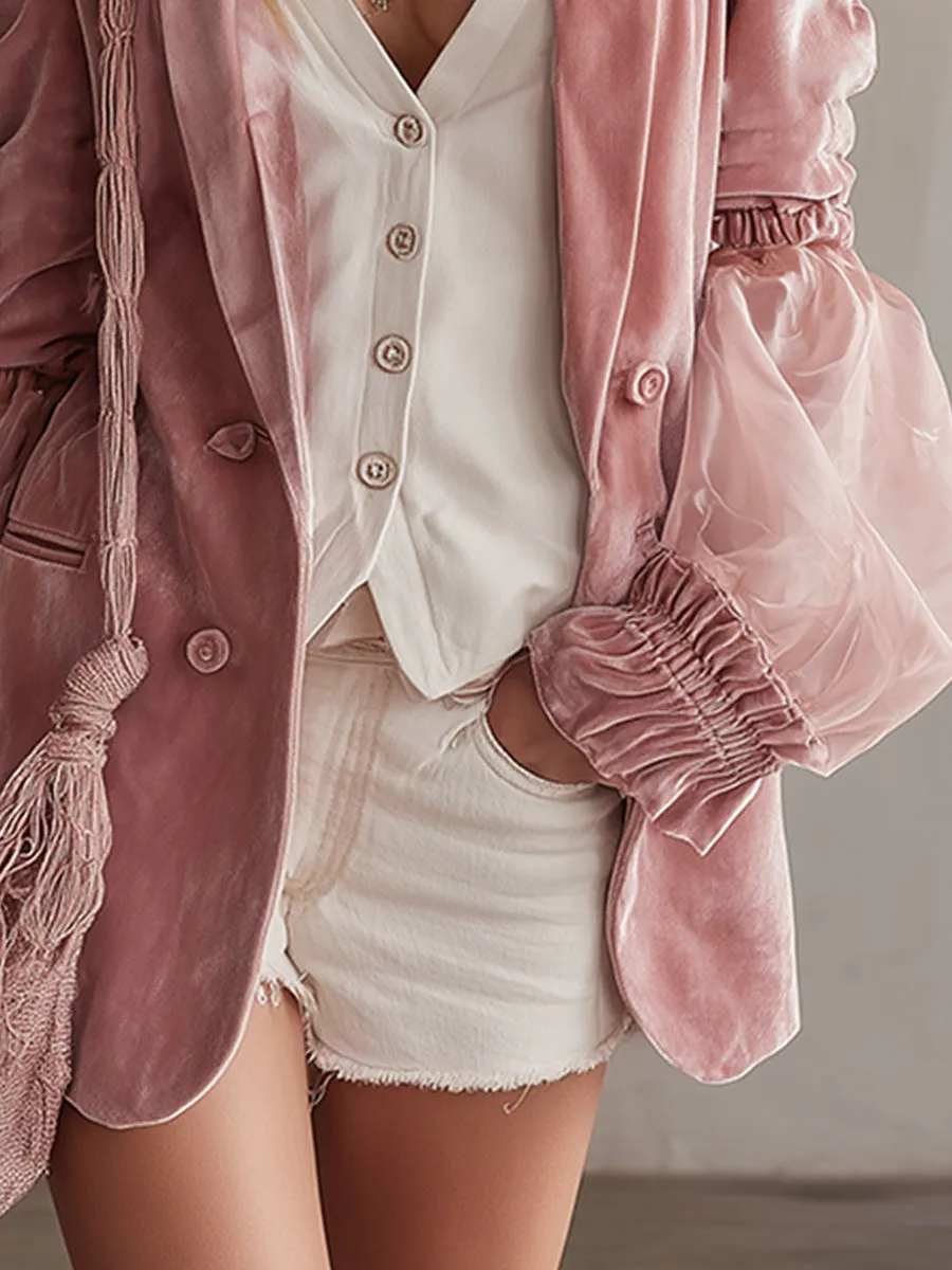 Elegant And Stylish Pink Velvet Tulle Cuff Blazer sold by Oyrosy product image thumbnail 4