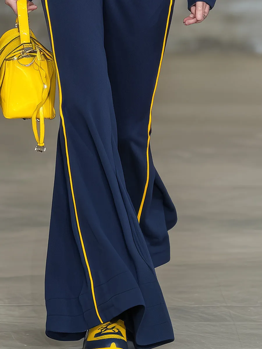 Casual Blue Hooded Top With Yellow Webbing Trim And Flared Trousers Set sold by Oyrosy product image thumbnail 4