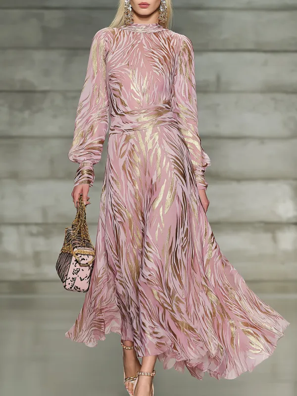 Elegant Pink Chiffon With Gold Zebra Print Elements  Maxi Dress made by Oyrosy