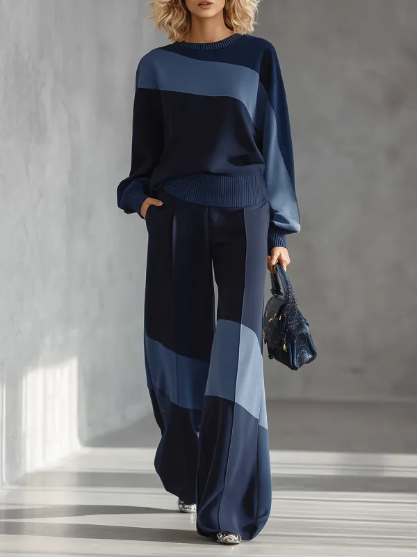 Casual Sportswear Patchwork Sweatshirt And Sweatpants Set sold by Oyrosy