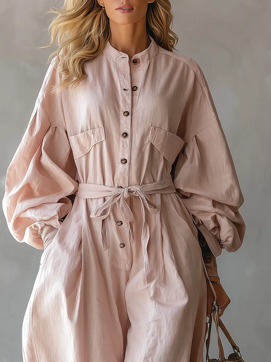 Casual And Stylish Round-neck Tulip-shaped Light Pink Jumpsuit sold by Oyrosy product image thumbnail 3