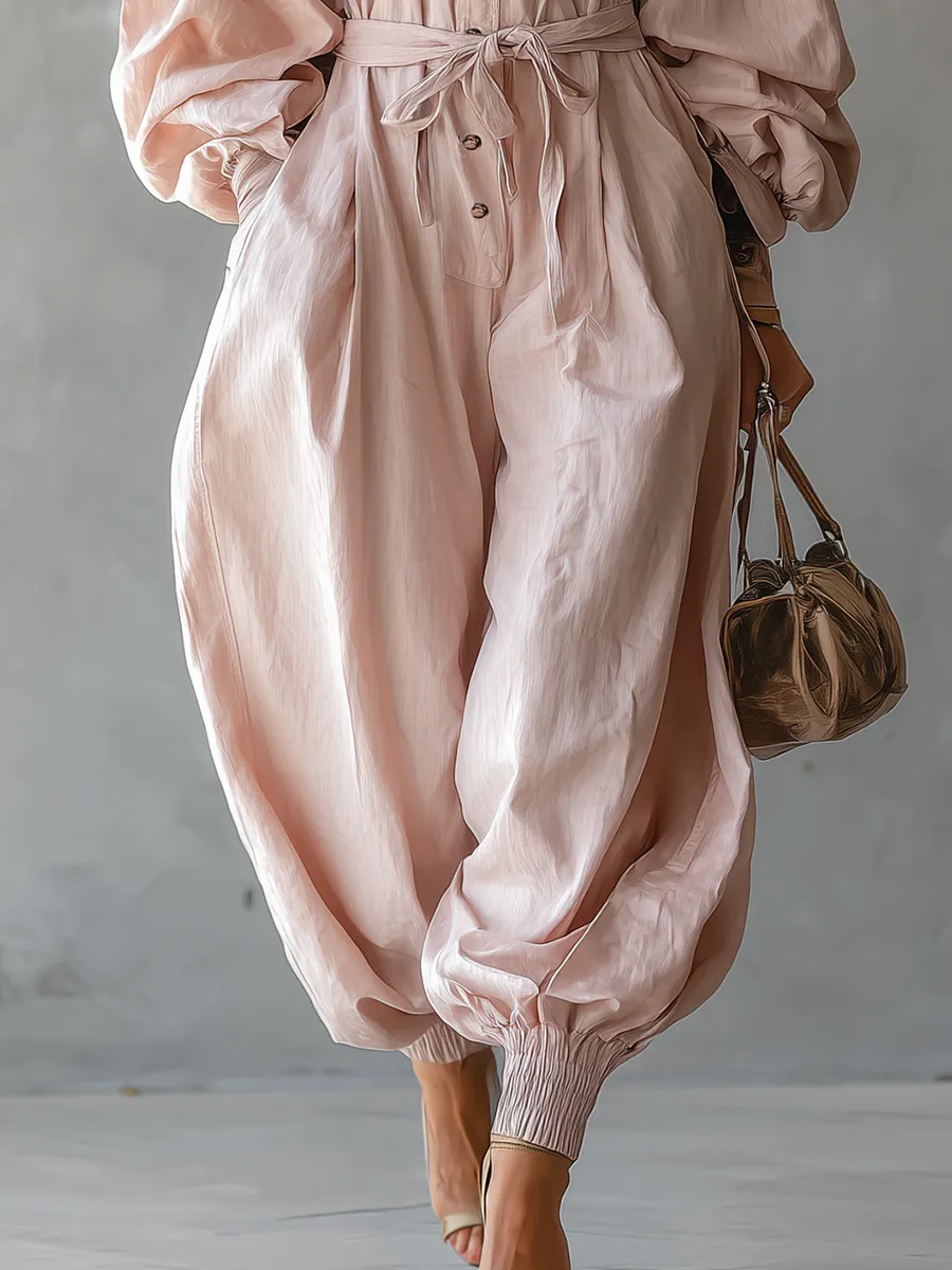 Casual And Stylish Round-neck Tulip-shaped Light Pink Jumpsuit sold by Oyrosy product image thumbnail 4