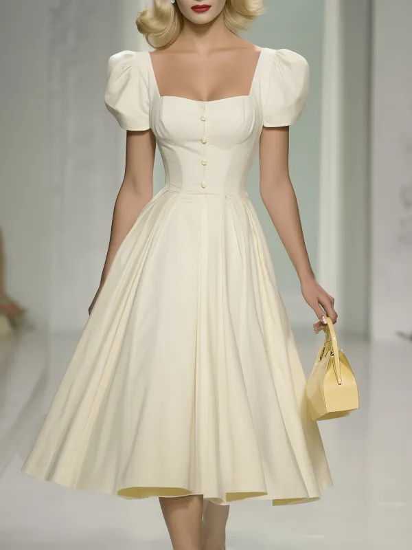 Retro Elegant Sweetheart Neckline A-line Midi Dress sold by Oyrosy