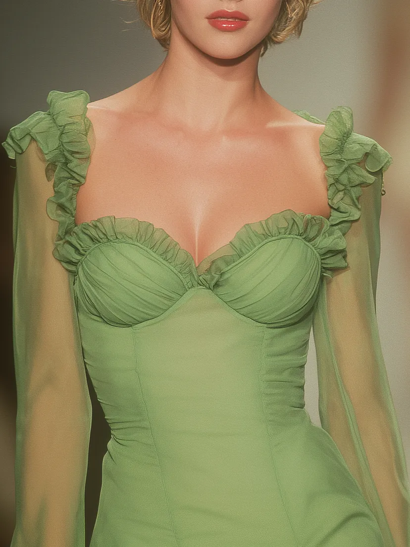 Elegant And Relaxed Heart-shaped Neckline Long-sleeved Mini Dress sold by Oyrosy product image thumbnail 3