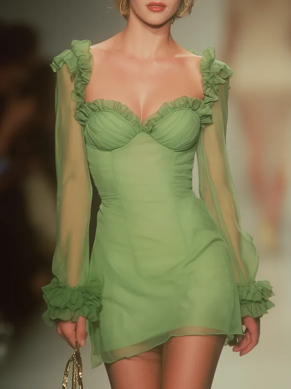 Elegant And Relaxed Heart-shaped Neckline Long-sleeved Mini Dress sold by Oyrosy