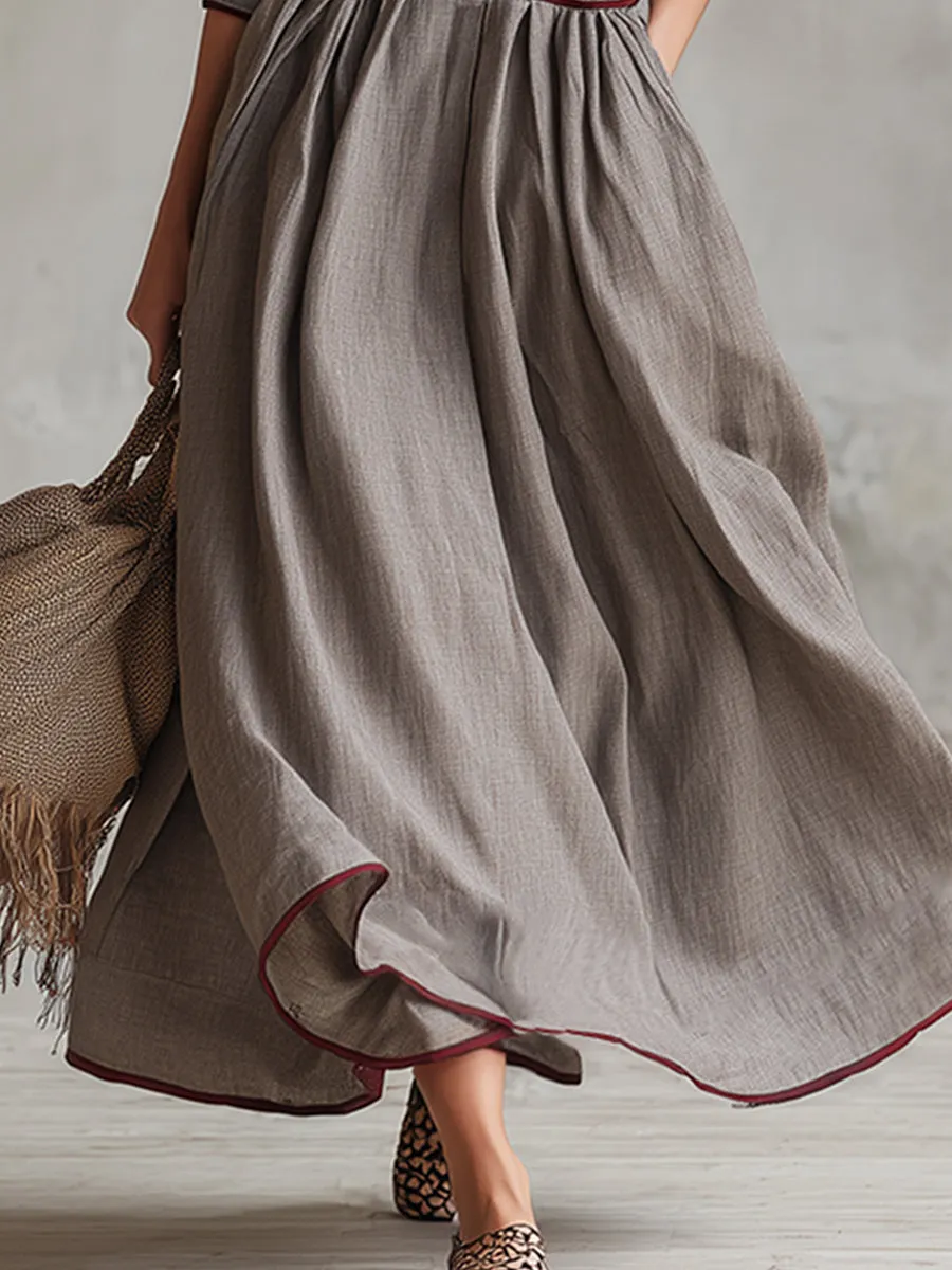 Simple And Elegant Gray Cotton And Linen Maxi Dress sold by Oyrosy product image thumbnail 4