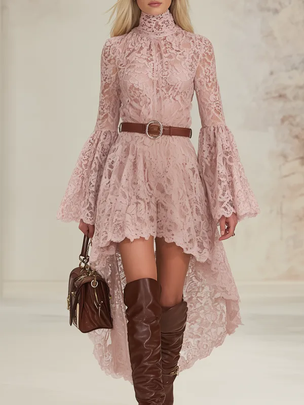 Stylish And Elegant High-neck Long-sleeved Lace Midi Dress sold by Oyrosy