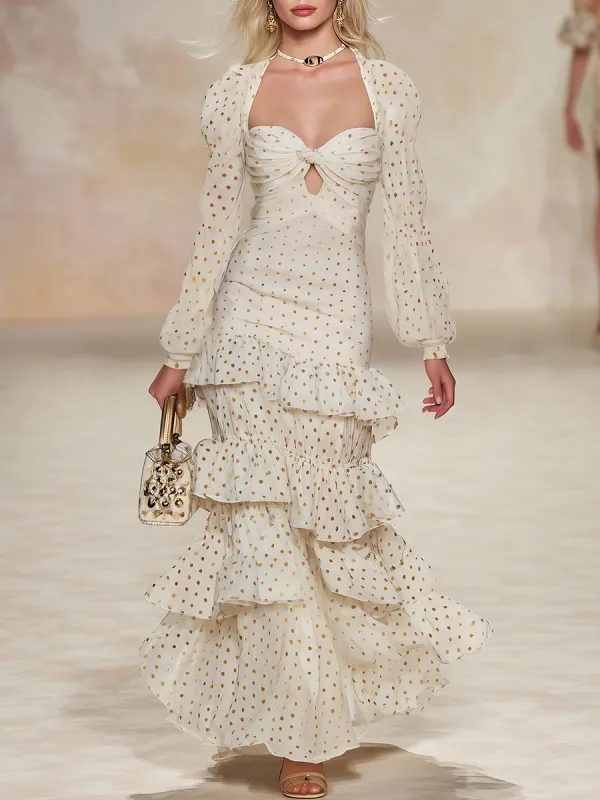 Stylish And Elegant Heart-shaped Neckline Ruffled Chiffon Long Dress sold by Oyrosy