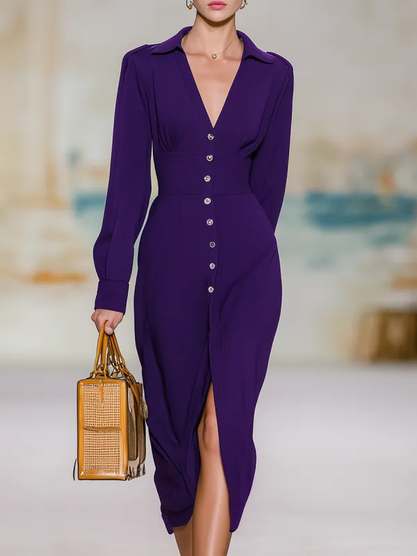 Comfortable And Elegant Vintage V-neck Long-sleeved Midi Dress sold by Oyrosy