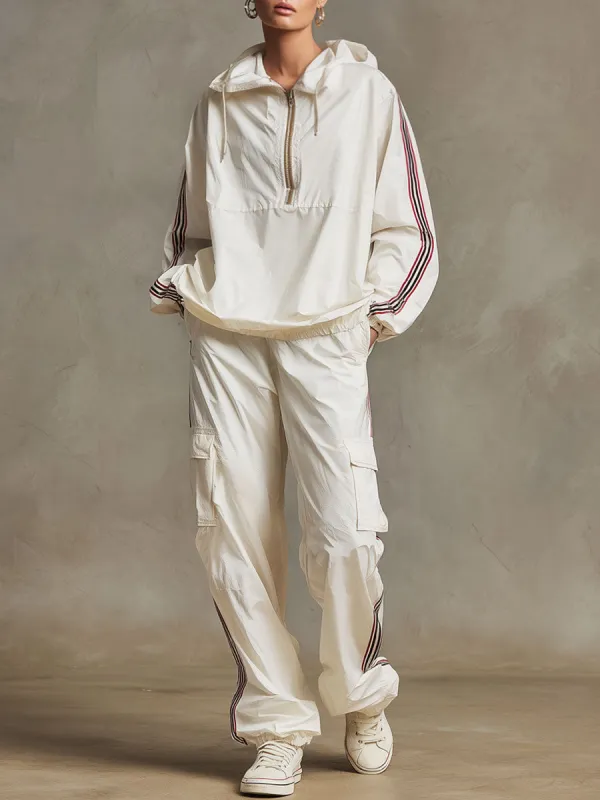 Casual Sports Webbing White Quick-drying Hooded Sun Protection Sweatpants Set sold by Oyrosy