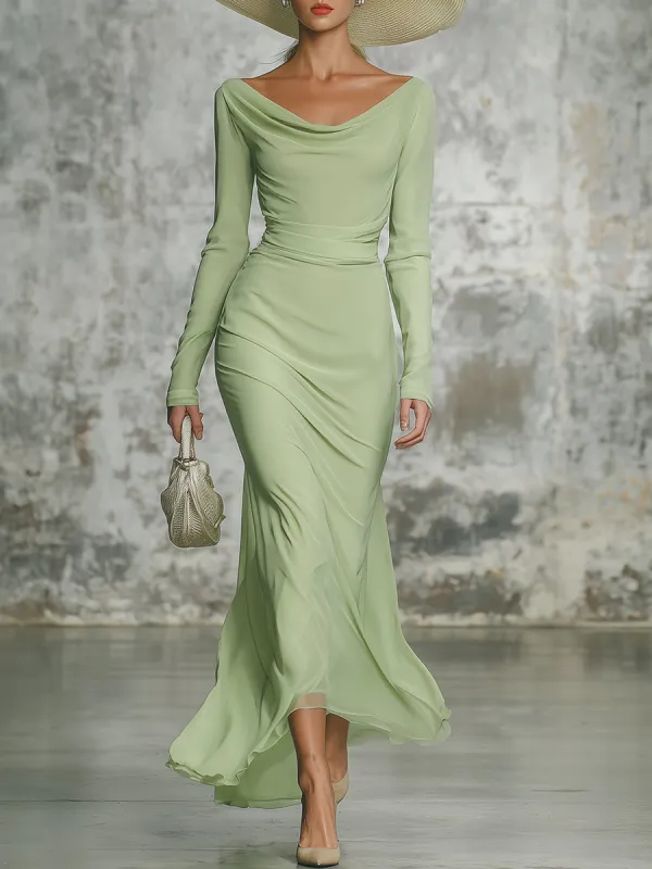 Elegant Green Chiffon Fishtail Maxi Dress sold by Oyrosy