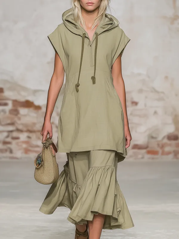 Casual And Comfortable Short-sleeved Sweatshirt And Ruffled Skirt Set sold by Oyrosy