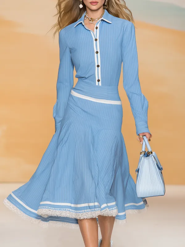 Elegant Urban Striped Shirt And Skirt Set sold by Oyrosy