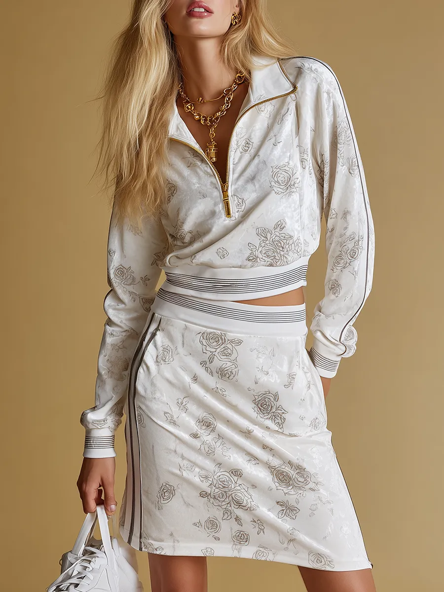 Sporty Yet Elegant Rose Velvet Top And Skirt Set sold by Oyrosy