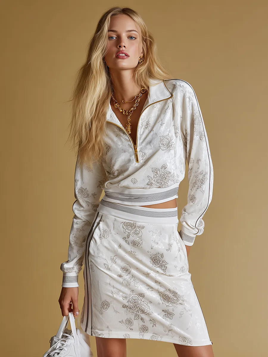 Sporty Yet Elegant Rose Velvet Top And Skirt Set sold by Oyrosy product image thumbnail 2