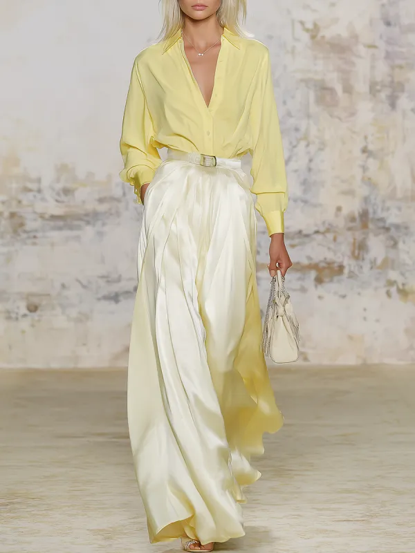 Elegant And Comfortable Chiffon Blouse And Satin Skirt Set sold by Oyrosy