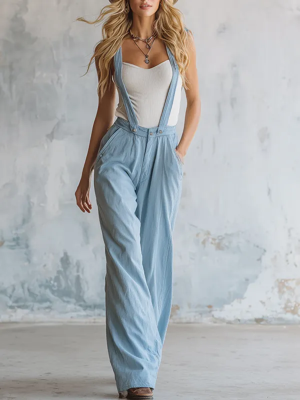 Stylish And Casual Detachable Straps Light Blue Denim Overalls sold by Oyrosy