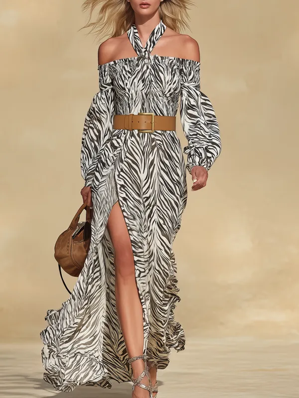 Lazy And Casual Zebra Print Slit Maxi Dress sold by Oyrosy