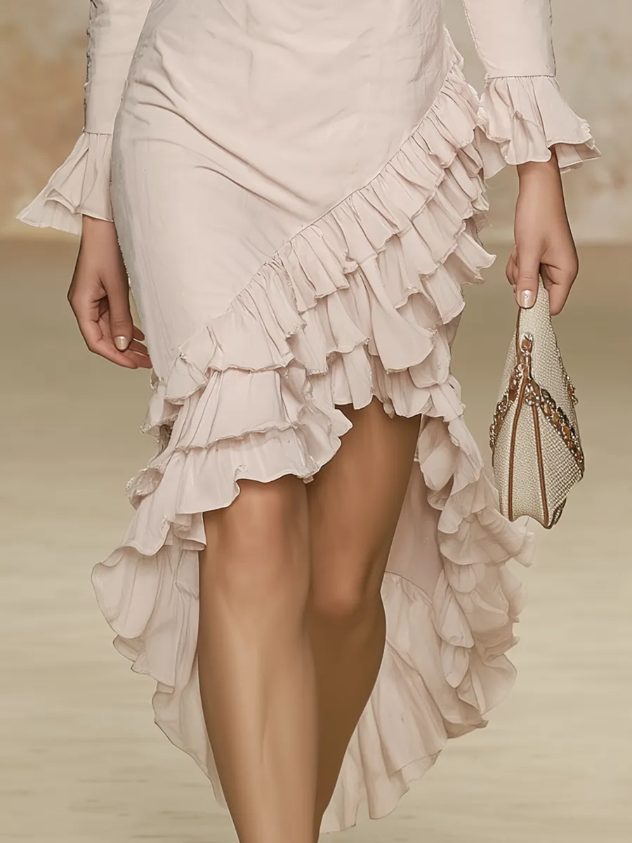 Comfortable And Elegant V-neck Ruffled Midi Dress sold by Oyrosy product image thumbnail 4