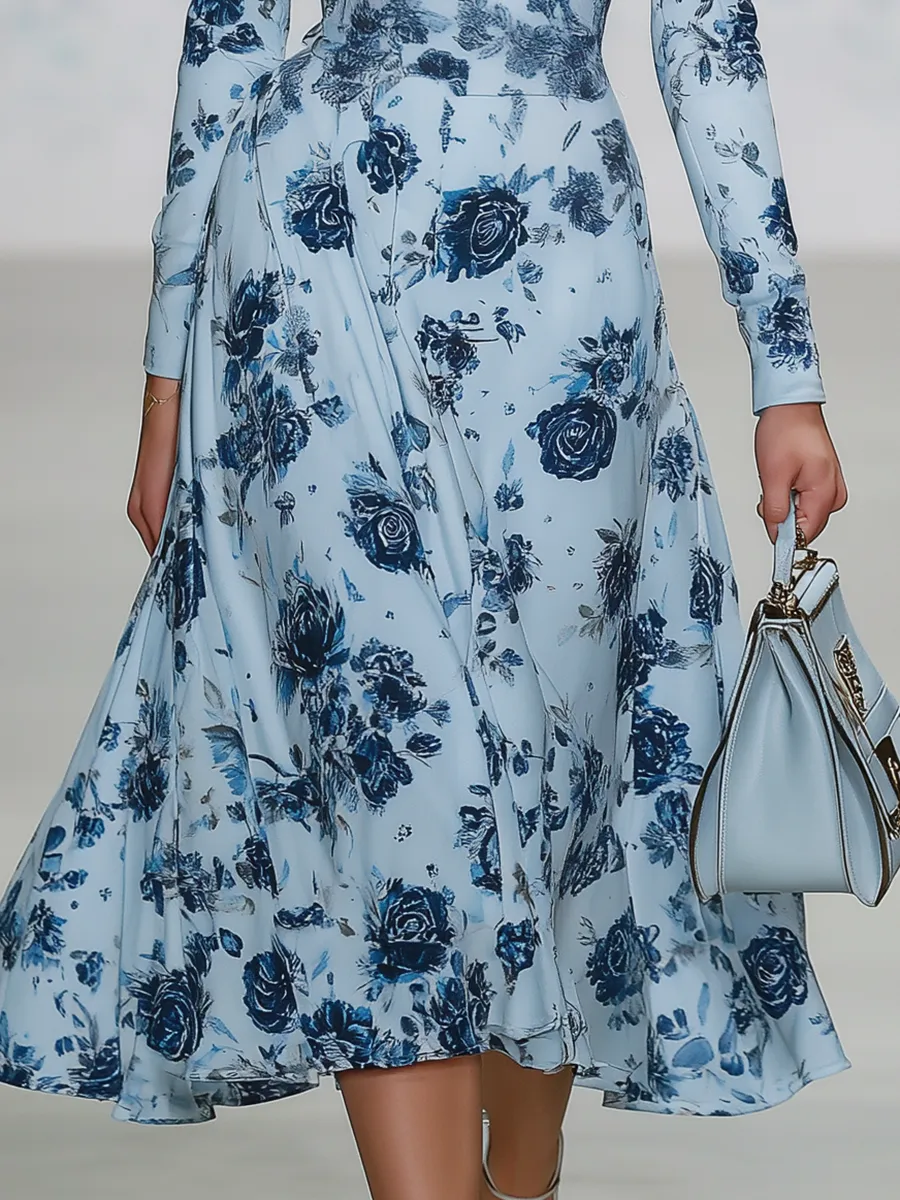 Elegant Vintage-style V-neck A-line Chiffon Midi Dress sold by Oyrosy product image thumbnail 4