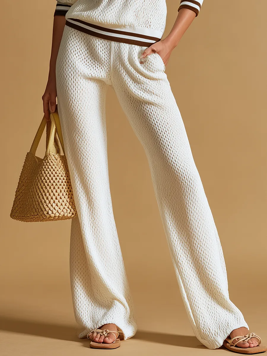 Elegant And Stylish Color-blocked Trim Polo Neck Knitted Top And Trousers Set. sold by Oyrosy product image thumbnail 4