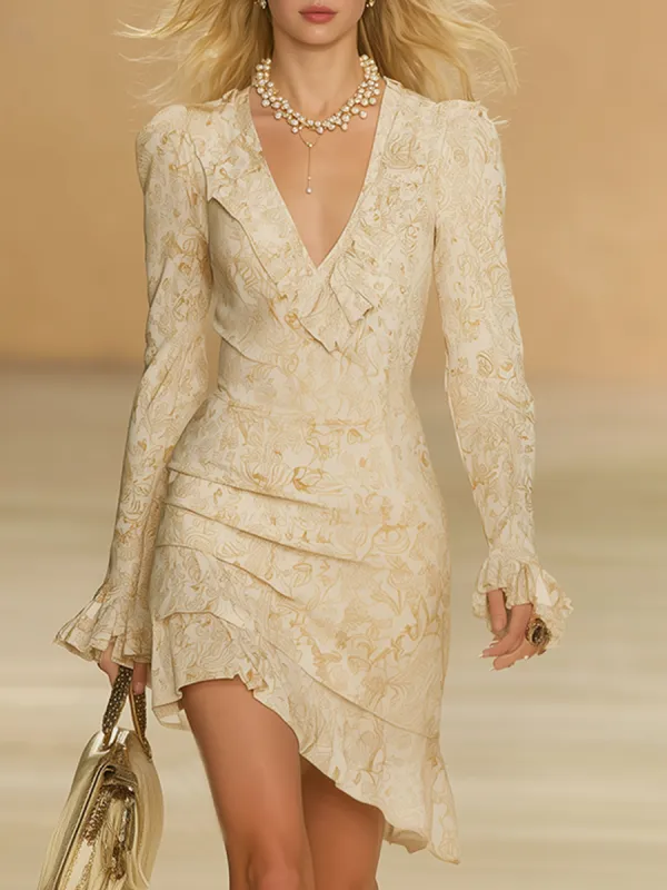 Lazy-style V-neck Ruffled Chiffon Mini Dress sold by Oyrosy