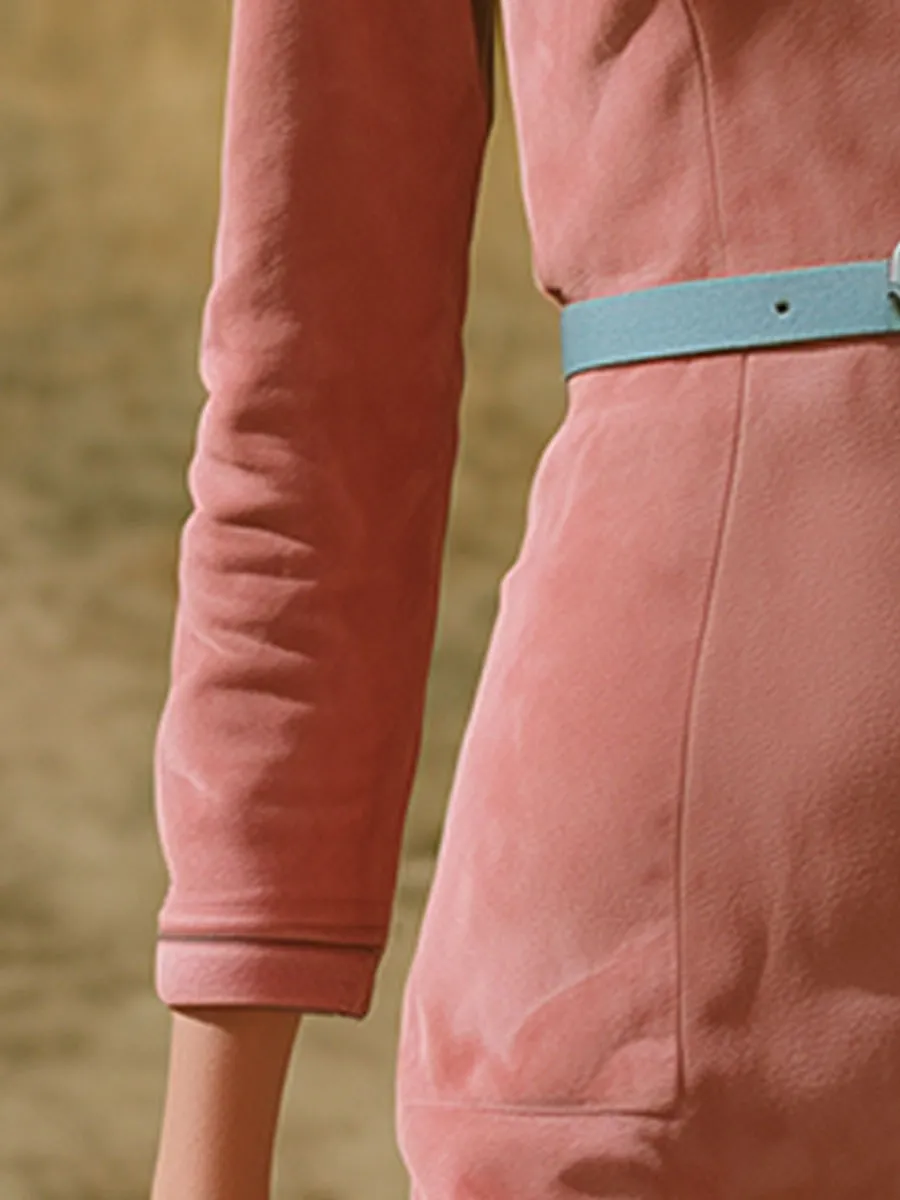 Western-style Vintage Embroidered Pink Faux Suede Mini Dress sold by Oyrosy product image thumbnail 4