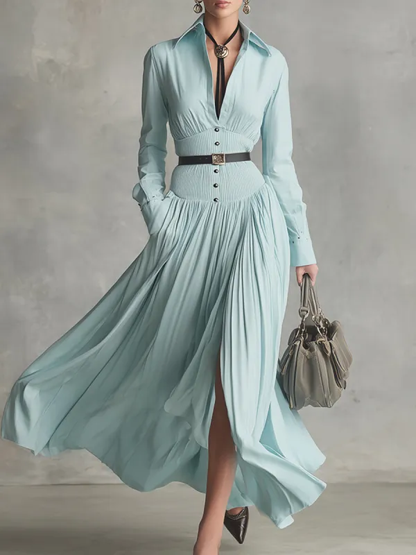 Elegant And High-end Mint Blue Cotton Maxi Dress sold by Oyrosy