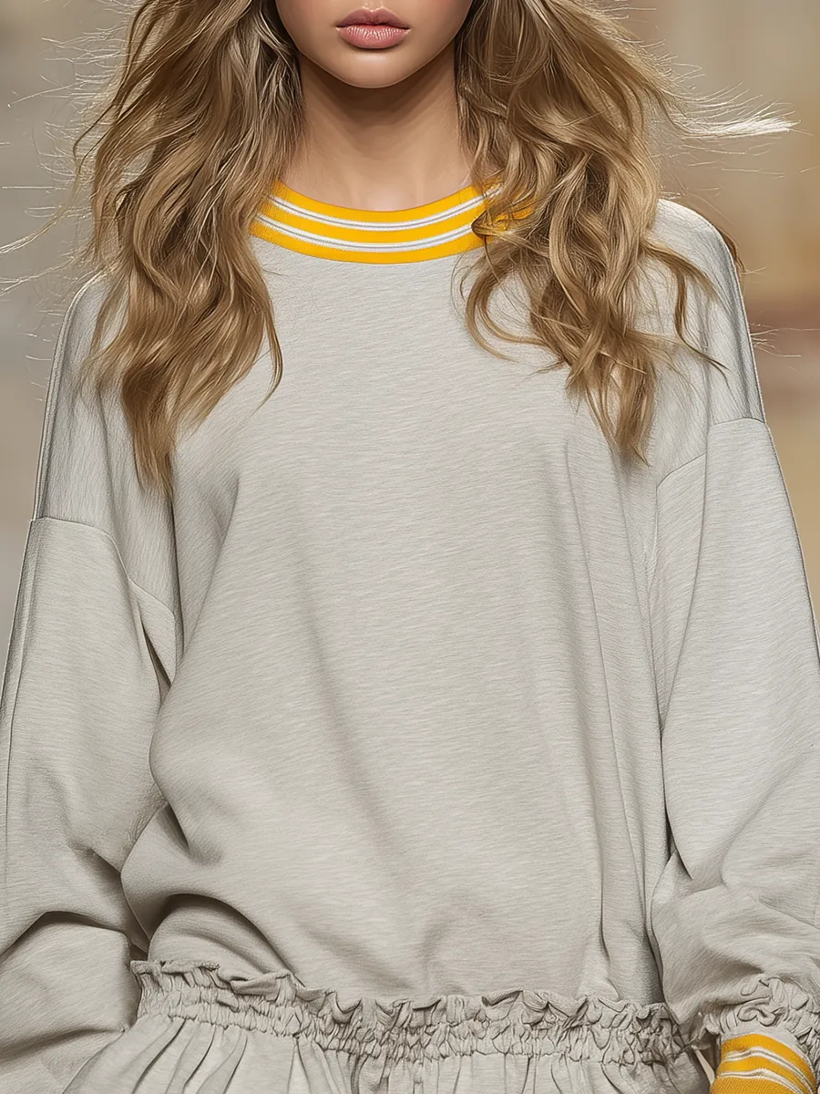 Stylish Sporty Contrasting Trim Round Neckline Mini Dress sold by Oyrosy product image thumbnail 3