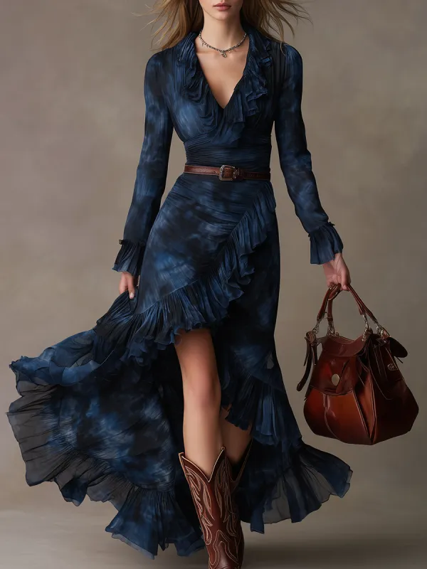 Elegant And Graceful V-neck Printed Chiffon Long Dress sold by Oyrosy