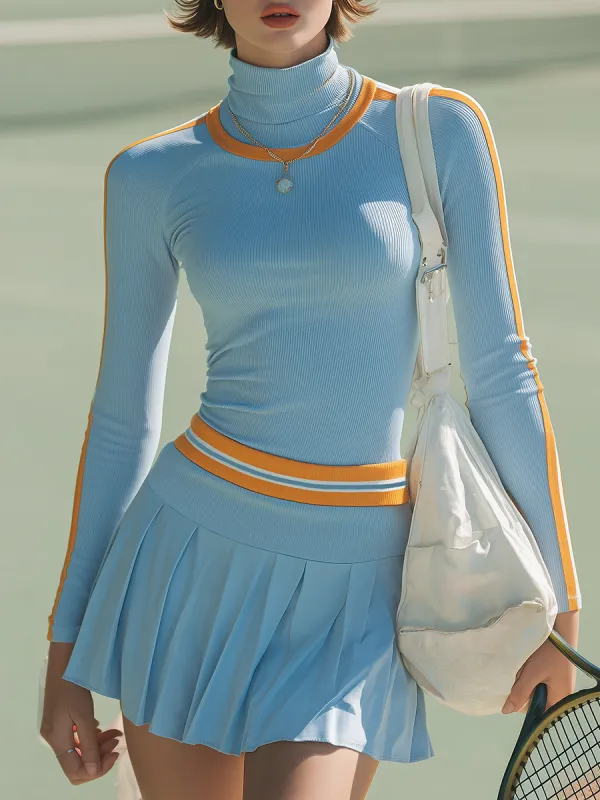 Relaxed Sporty Style Stand-collar Long-sleeved Mini Dress Set sold by Oyrosy